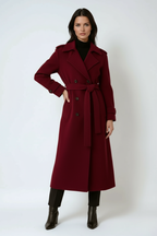 Lange wollen trenchcoat dames met ceintuur en dubbele knooprij 3