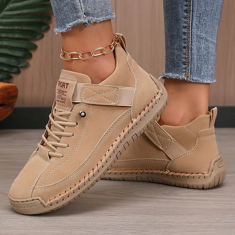 Leren sneakers dames met elastische instap, brede neus en EVA-zool 3