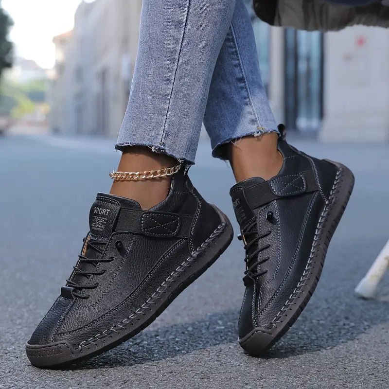 Leren sneakers dames met elastische instap, brede neus en EVA-zool 7