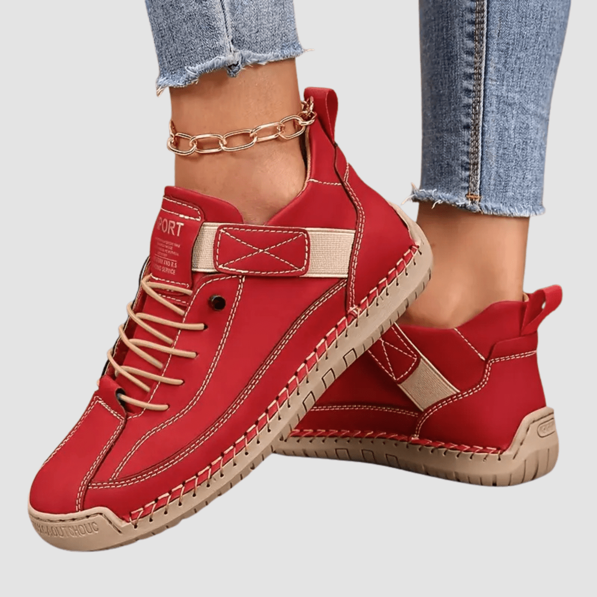 Leren sneakers dames met elastische instap, brede neus en EVA-zool 8