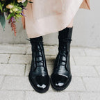 Leren veterlaarzen dames met blokhak 7
