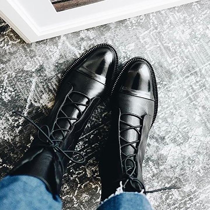 Leren veterlaarzen dames met blokhak 9