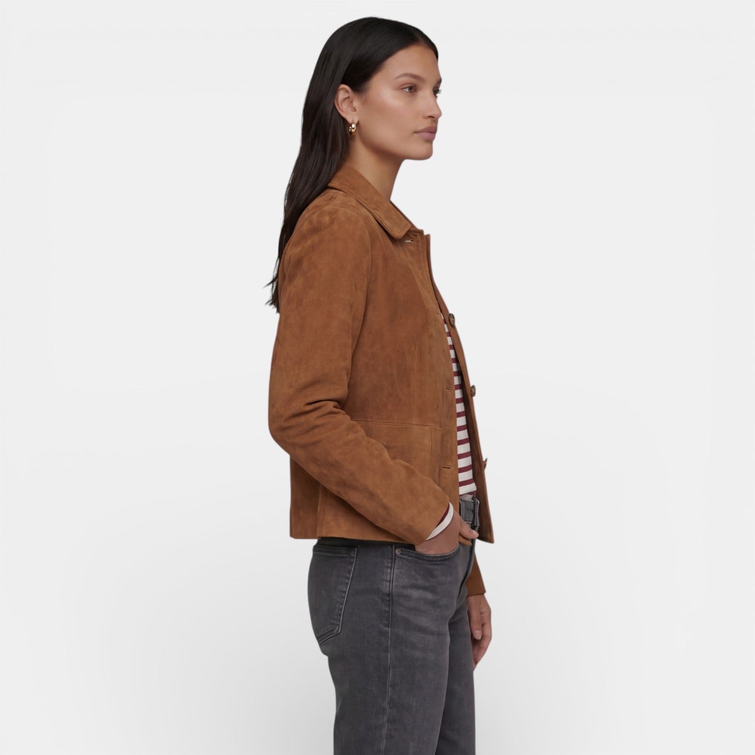 Lichtgewicht suede jas dames met zachte stof 2