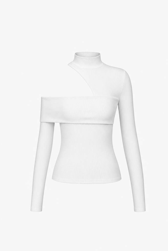 Longsleeve dames met col, cut-out schouder en getailleerde pasvorm 1
