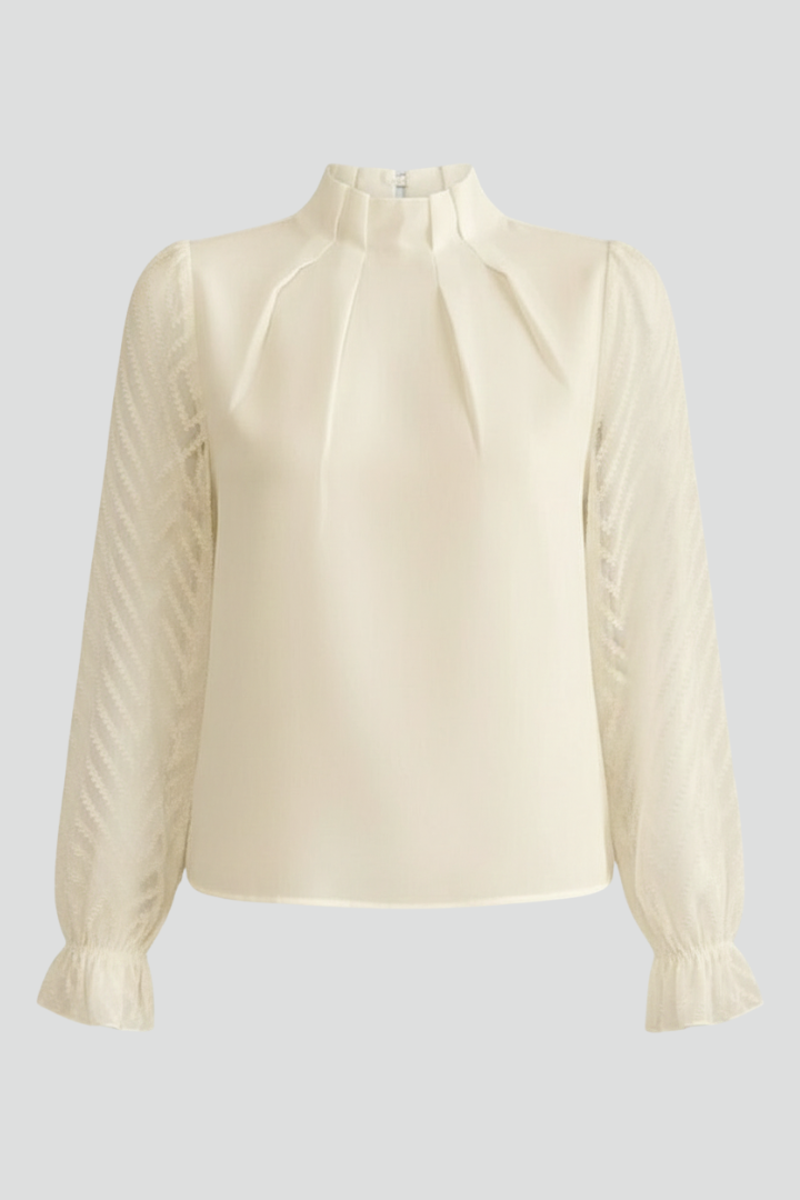 Longsleeve dames met geplooide hals en mouwen met structuur 6