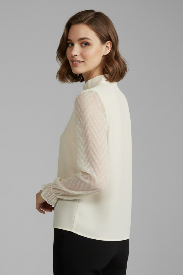 Longsleeve dames met geplooide hals en mouwen met structuur 7