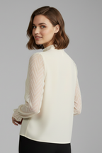 Longsleeve dames met geplooide hals en mouwen met structuur 8
