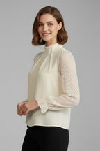 Longsleeve dames met geplooide hals en mouwen met structuur 9