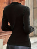 Longsleeve dames met hoge hals en diagonale drapering 2