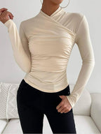 Longsleeve dames met overslaghals, slanke pasvorm en stretch 2