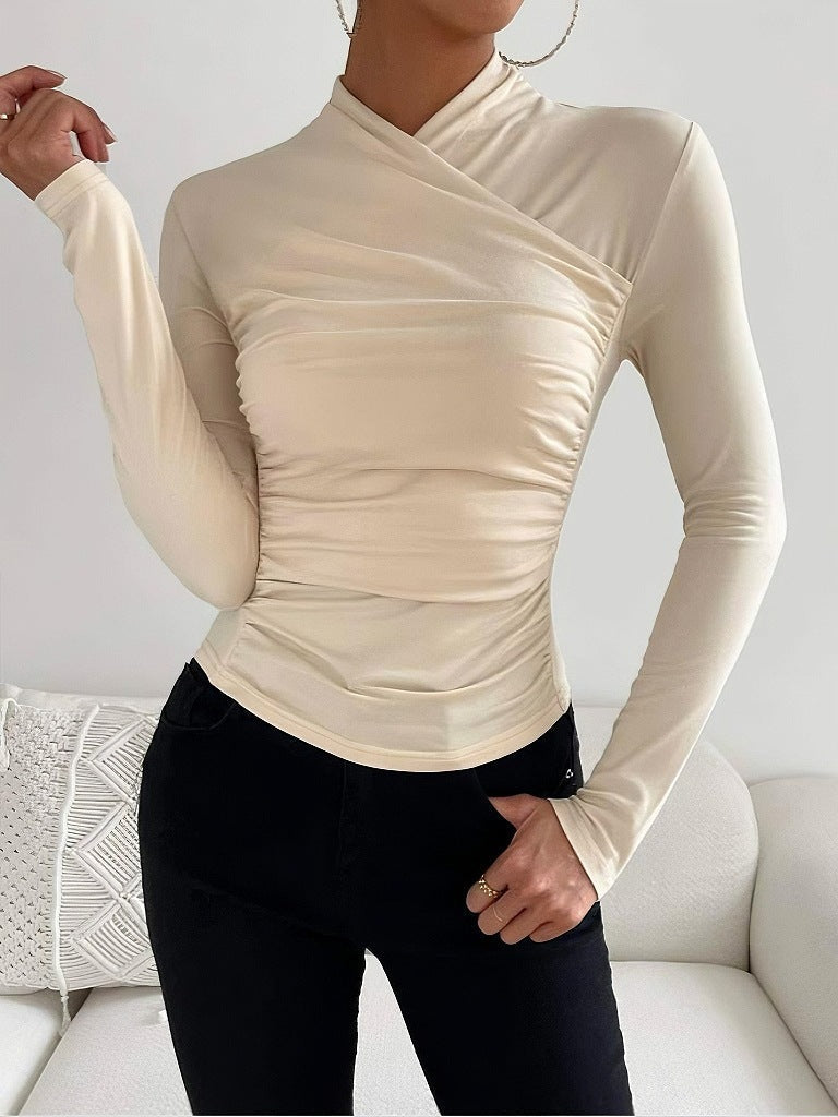 Longsleeve dames met overslaghals, slanke pasvorm en stretch 2