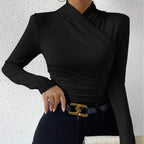 Longsleeve dames met overslaghals, slanke pasvorm en stretch 3