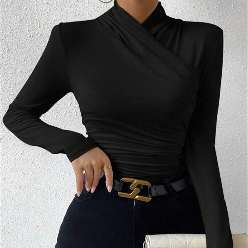 Longsleeve dames met overslaghals, slanke pasvorm en stretch 3
