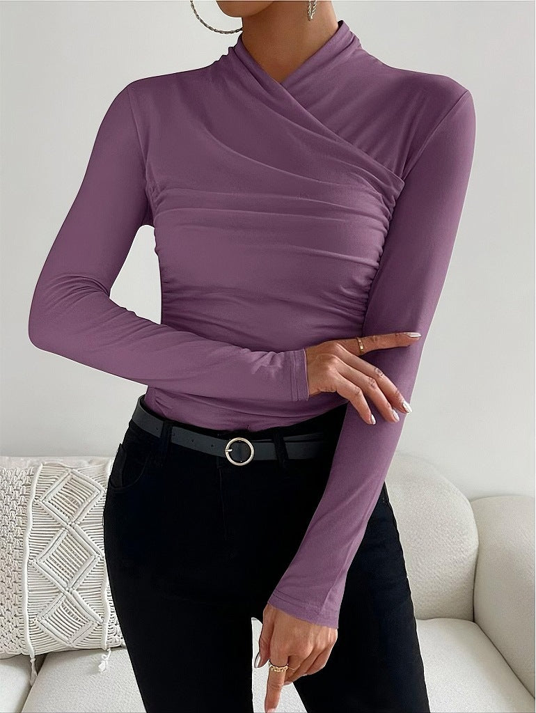 Longsleeve dames met overslaghals, slanke pasvorm en stretch 4