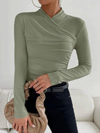 Longsleeve dames met overslaghals, slanke pasvorm en stretch 6