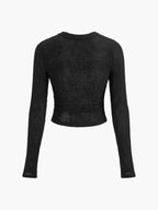 Longsleeve dames met ronde hals, wafelstructuur en cropped zoom 13