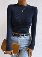 Longsleeve dames met ronde hals, wafelstructuur en cropped zoom 4