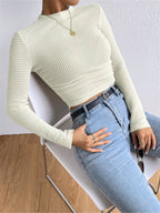 Longsleeve dames met ronde hals, wafelstructuur en cropped zoom 6