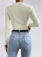 Longsleeve dames met ronde hals, wafelstructuur en cropped zoom 7