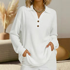 Longsleeve dames met V-hals, knoopdetail en wafelstructuur 3