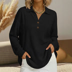 Longsleeve dames met V-hals, knoopdetail en wafelstructuur 4