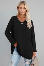 Longsleeve dames met V-hals, losse pasvorm en verlengde zoom 1