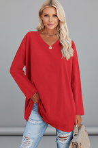 Longsleeve dames met V-hals, losse pasvorm en verlengde zoom 10