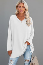 Longsleeve dames met V-hals, losse pasvorm en verlengde zoom 11