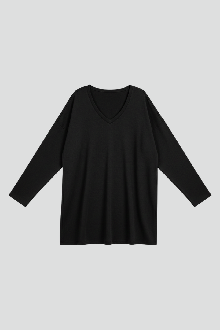 Longsleeve dames met V-hals, losse pasvorm en verlengde zoom 12