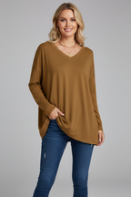 Longsleeve dames met V-hals, losse pasvorm en verlengde zoom 13