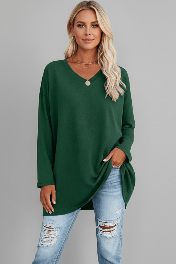 Longsleeve dames met V-hals, losse pasvorm en verlengde zoom 5