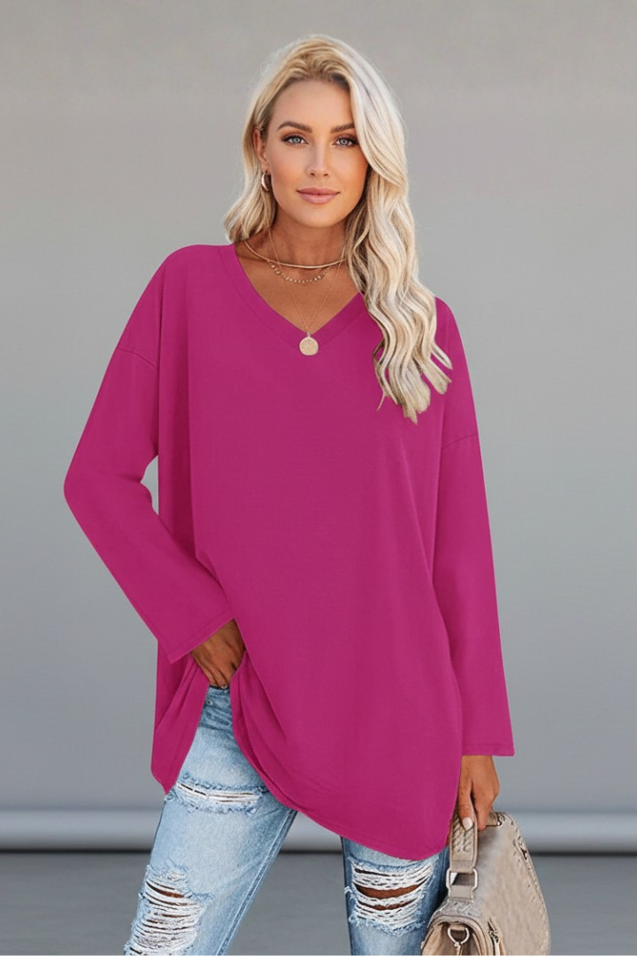 Longsleeve dames met V-hals, losse pasvorm en verlengde zoom 7