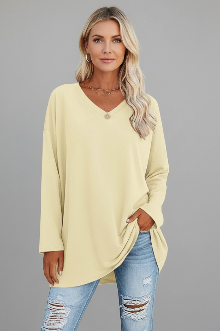 Longsleeve dames met V-hals, losse pasvorm en verlengde zoom 8