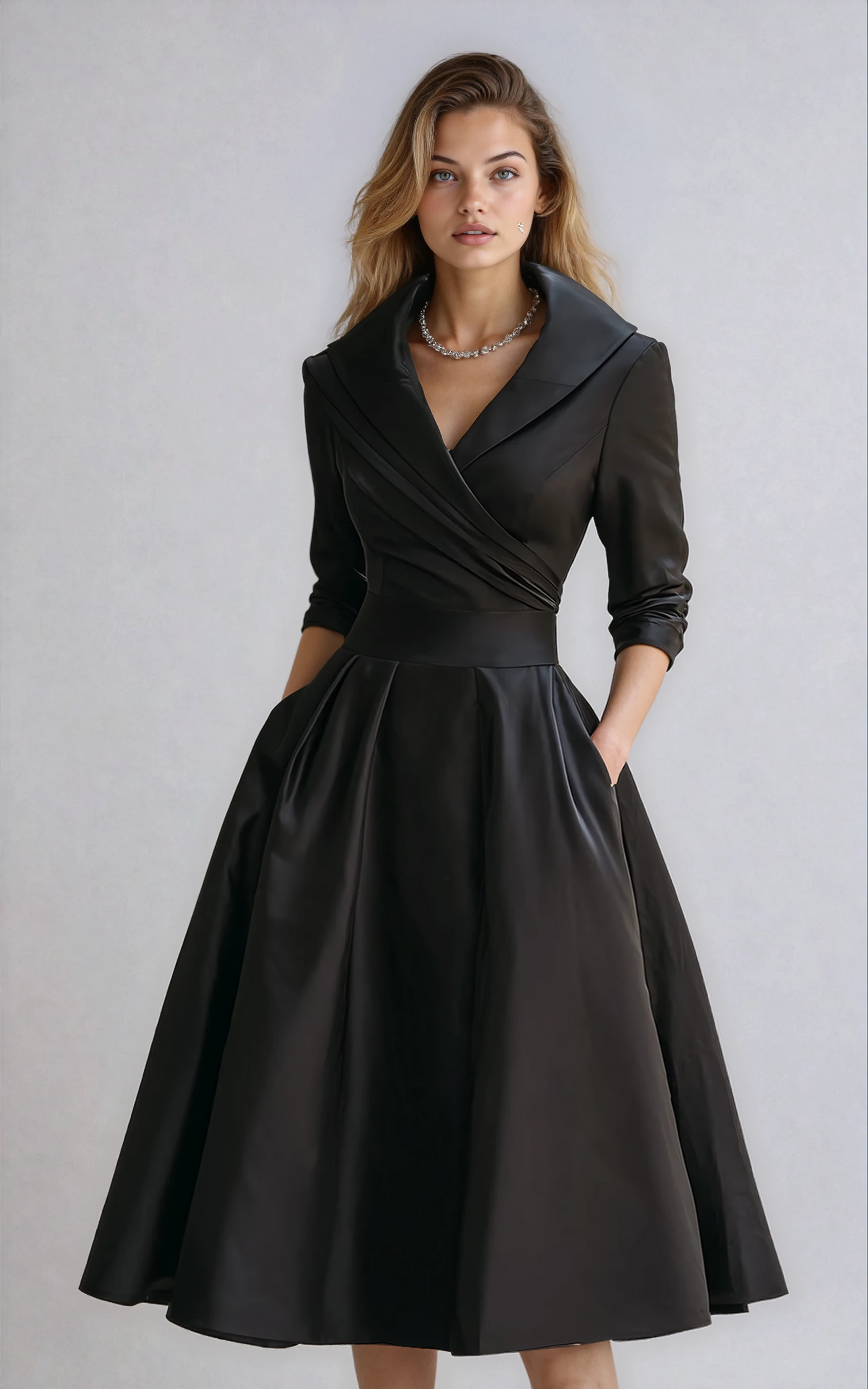 Nora - Midi jurk met stijlvolle kraag dames