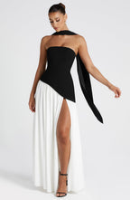 Sopheline - Strapless maxi jurk met hoge split en asymmetrische taille dames