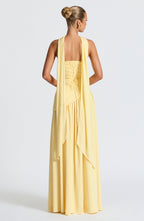 Sopheline - Strapless maxi jurk met hoge split en asymmetrische taille dames