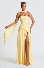 Sopheline - Strapless maxi jurk met hoge split en asymmetrische taille dames