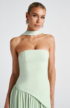 Sopheline - Strapless maxi jurk met hoge split en asymmetrische taille dames