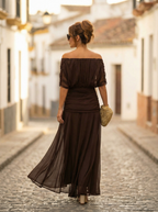 Sidonie - Lange zomerjurk met V-hals en rimpeleffect dames