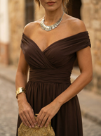 Sidonie - Lange zomerjurk met V-hals en rimpeleffect dames