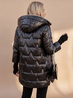 Midi winterjas dames gewatteerd glanzend met capuchon 7