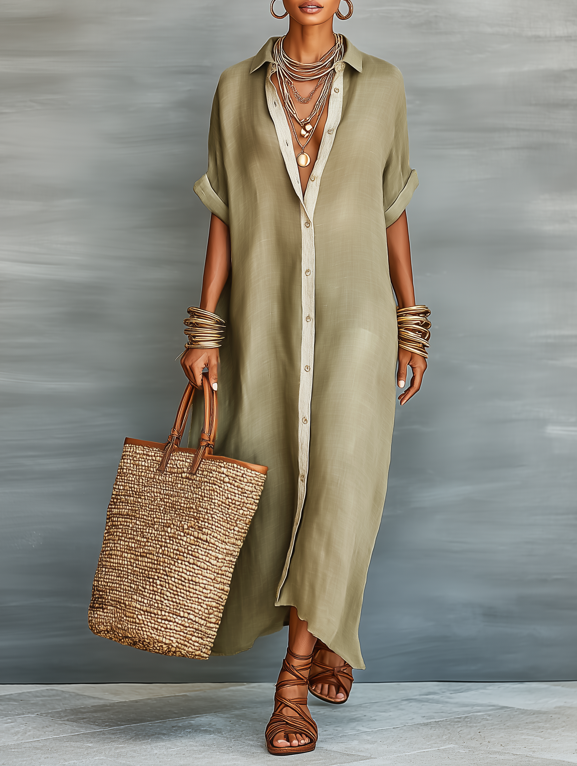 Coline - Maxi blousejurk met korte mouwen dames