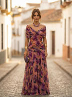 Sidonie - Lange zomerjurk met V-hals en rimpeleffect dames