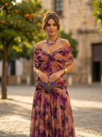Sidonie - Lange zomerjurk met V-hals en rimpeleffect dames