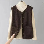 Mouwloos vest dames met knopen, voorzakken en rechte pasvorm voor herfst en winter 2