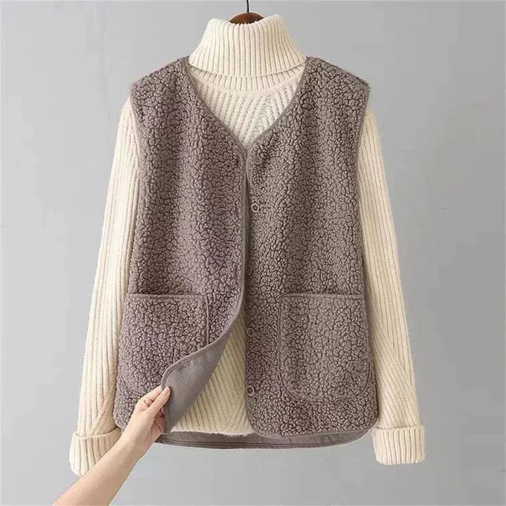 Mouwloos vest dames met knopen, voorzakken en rechte pasvorm voor herfst en winter 3