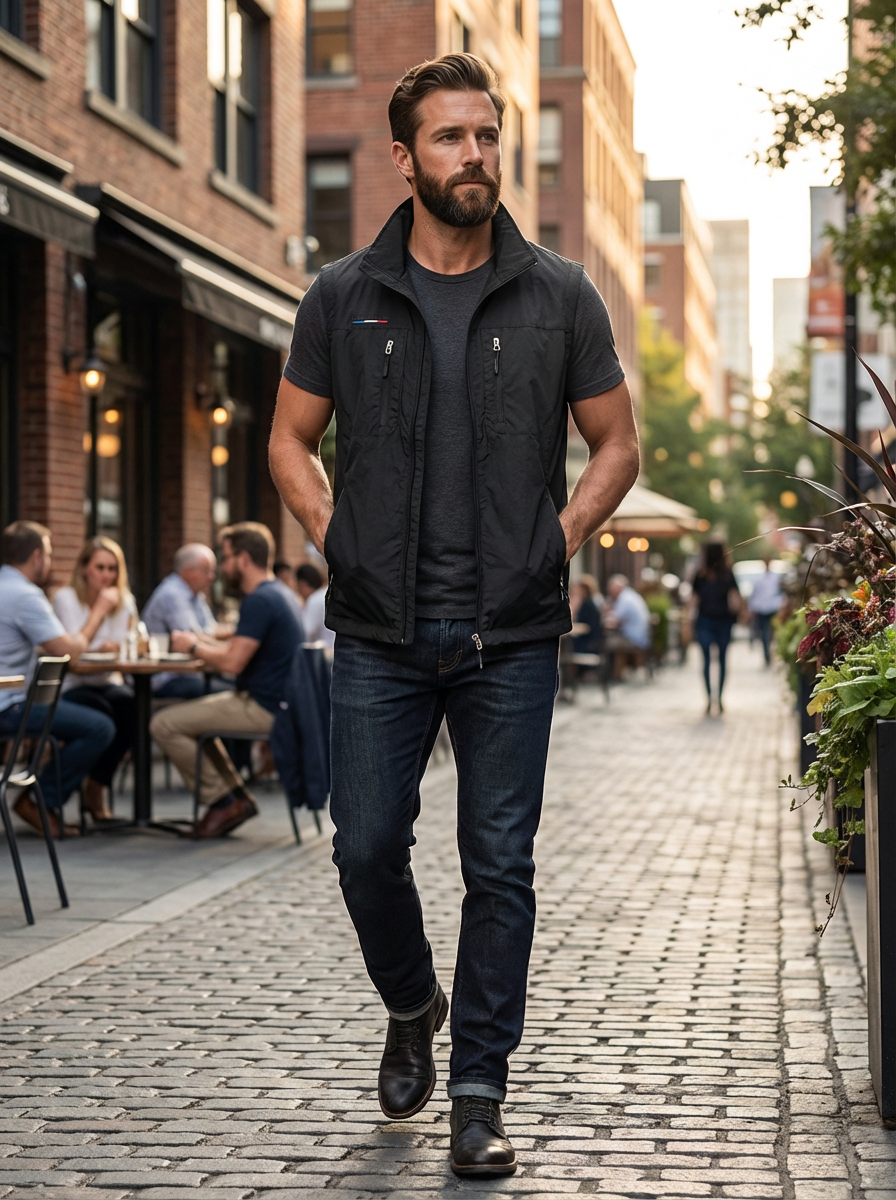 Mouwloze bodywarmer heren met meerdere zakken 2