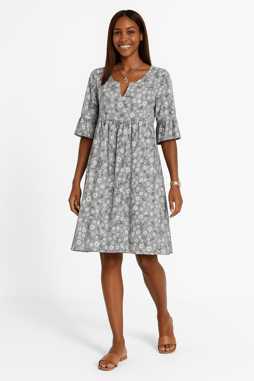 Florine - Midi jurk met bloemenprint dames