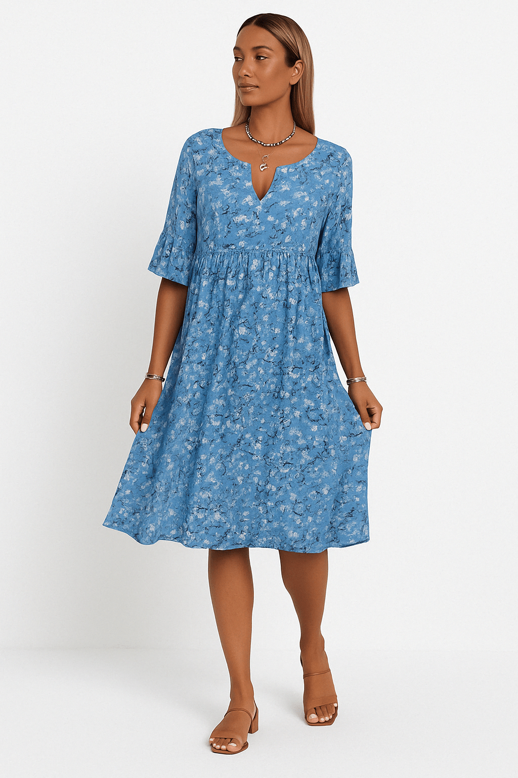 Florine - Midi jurk met bloemenprint dames