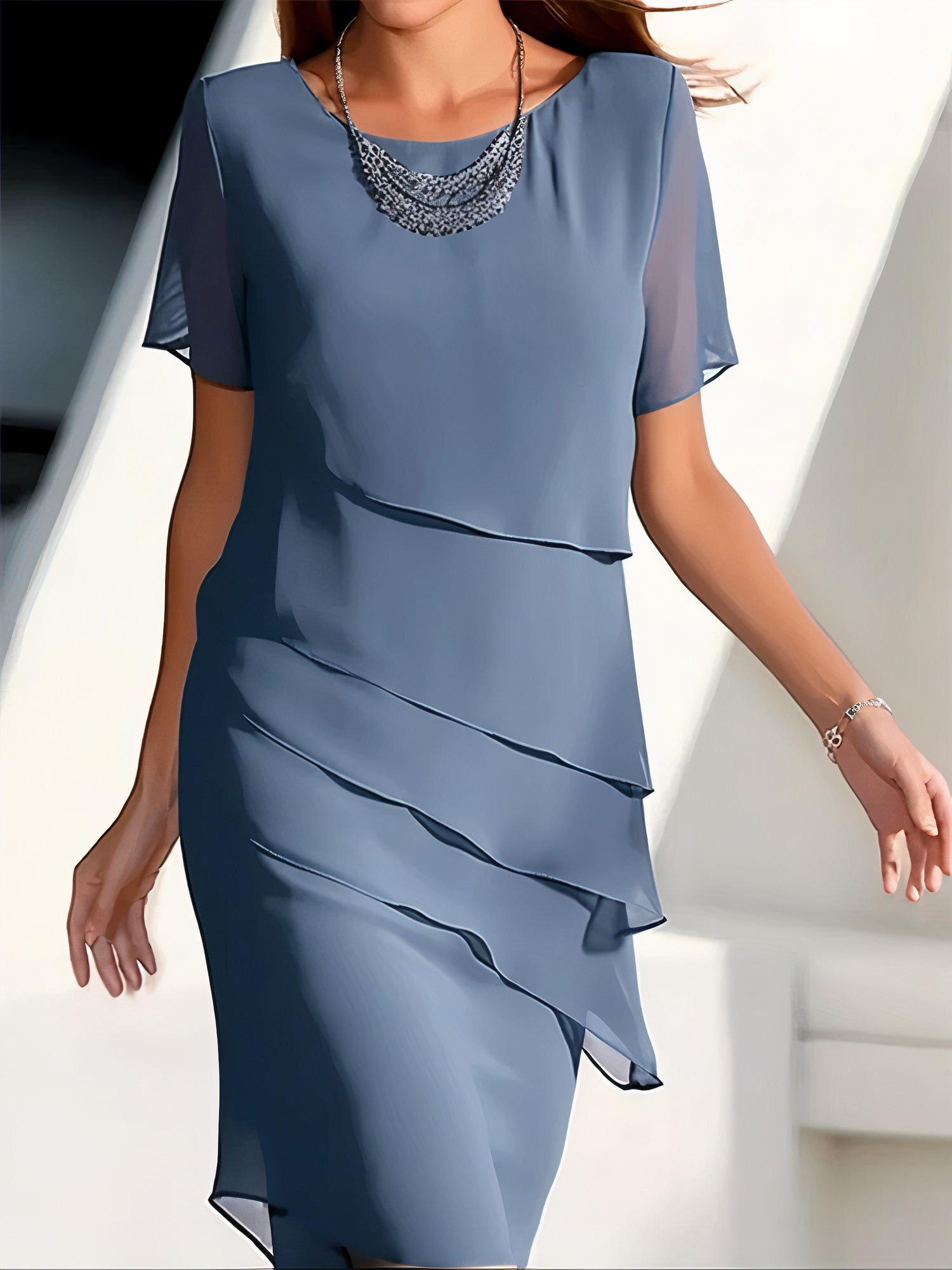 Apolline - Midi chiffon jurk met ruches dames